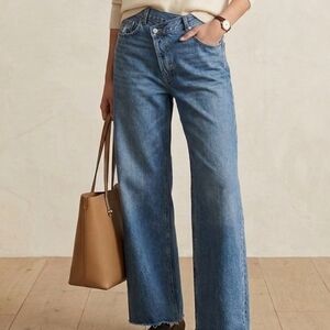 ZARA Crossed Waist Baggy Wide Leg Jeans 100% Cotton Denim Blue Size 10